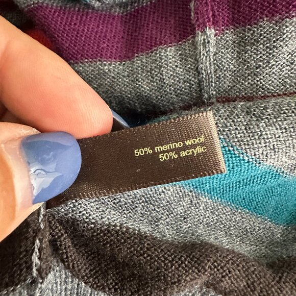 The Limited Rainbow Striped Wool Blend V-Neck Sweater Gray Small #A0528 TRB3 - Picture 6 of 8